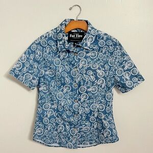 Fat tire women’s button down shirt blue medium bicycle bike print